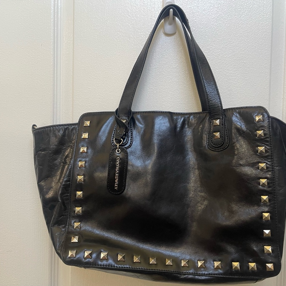 Cynthia Rowley Black Leather Tote with Silver Studs - Picture 3 of 10